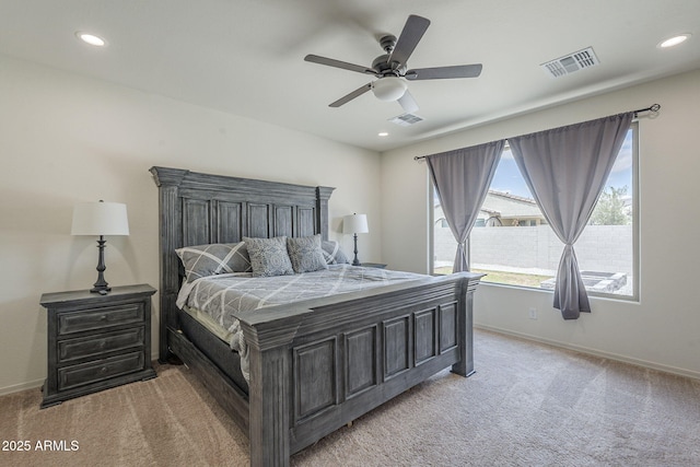 17618 W Medlock Dr, Litchfield Park, AZ 85340 - bedroom featuring light colored carpet, baseboards, recessed lighting, and ceiling fan