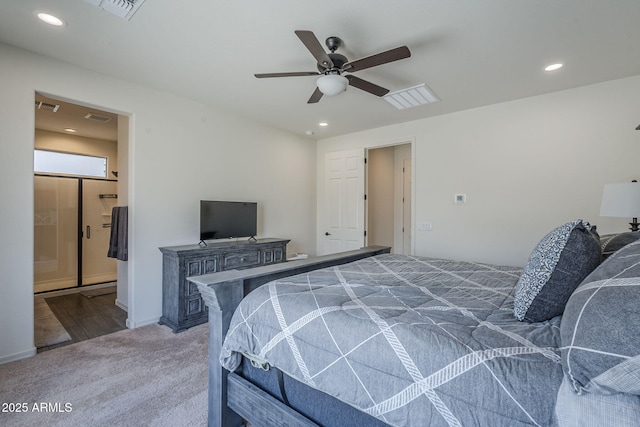 17618 W Medlock Dr, Litchfield Park, AZ 85340 - bedroom with carpet, recessed lighting, ceiling fan, and connected bathroom