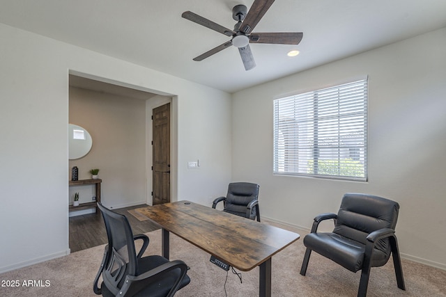 17618 W Medlock Dr, Litchfield Park, AZ 85340 - home office with a ceiling fan, baseboards, recessed lighting, and carpet floors