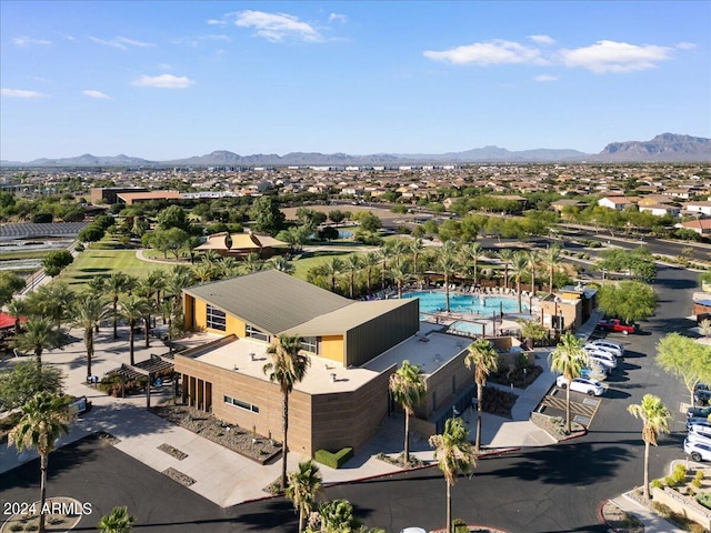 birds eye view of property featuring a mountain view