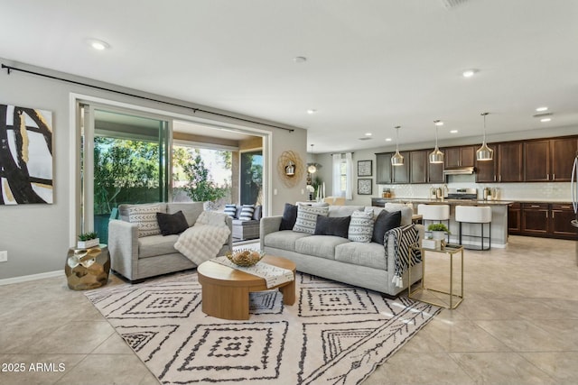 view of tiled living room