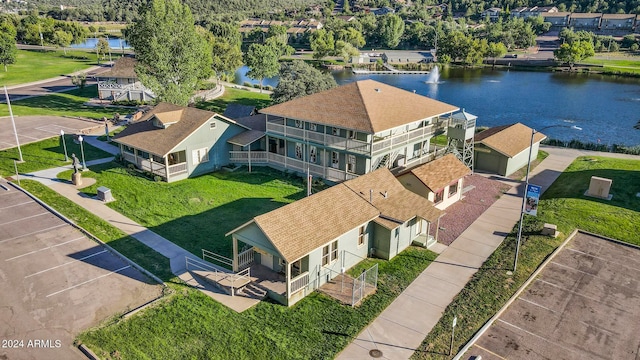 bird's eye view featuring a water view