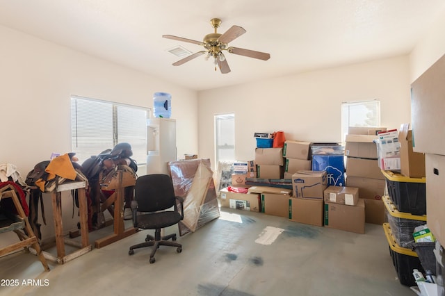 home office featuring ceiling fan