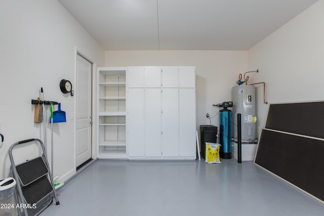 garage featuring water heater