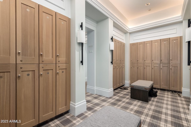 interior space featuring a tray ceiling