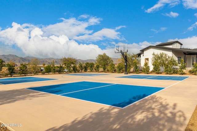 view of sport court featuring a mountain view