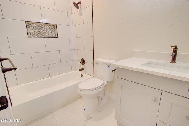 4115 N Monarch Dr, Eloy, AZ 85131 - bathroom with toilet, marble finish floors, vanity, shower / washtub combination, and baseboards