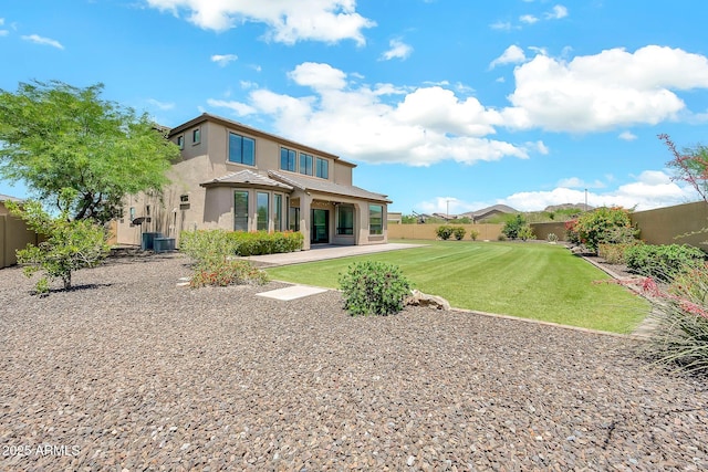 9017 E June Cir, Mesa, AZ 85207 - rear view of house with cooling unit, stucco siding, a tile roof, and a patio area