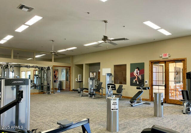 9017 E June Cir, Mesa, AZ 85207 - workout area with ceiling fan, carpet flooring, and baseboards