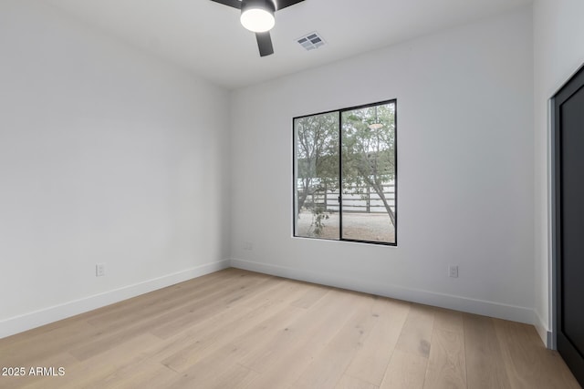 unfurnished bedroom featuring ceiling fan and light hardwood / wood-style flooring