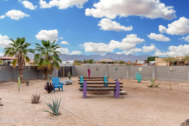 view of play area featuring a mountain view