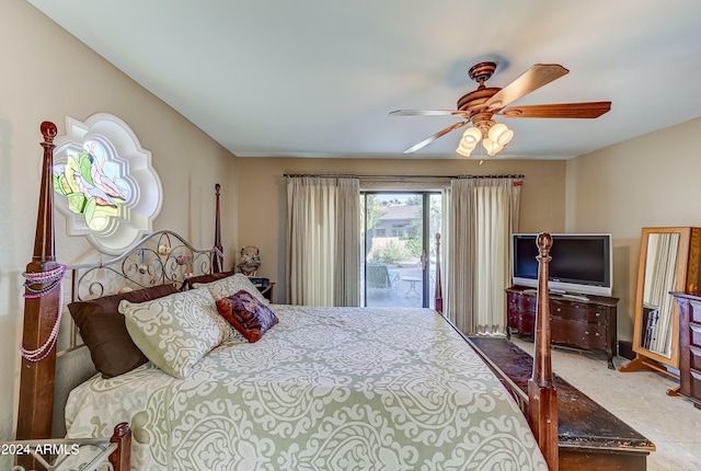 bedroom featuring ceiling fan and access to outside