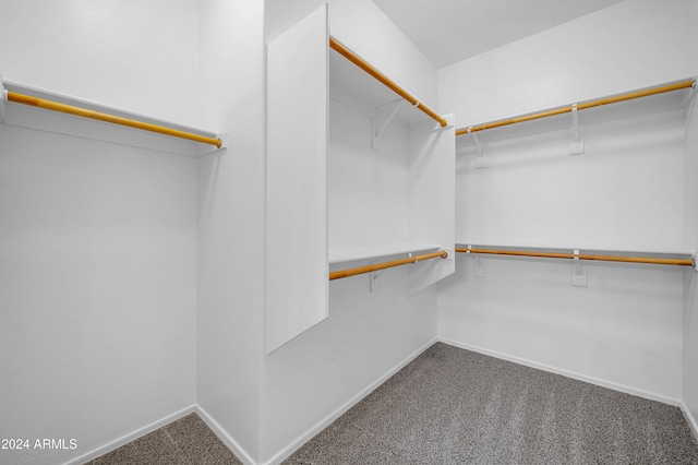 walk in closet featuring dark carpet