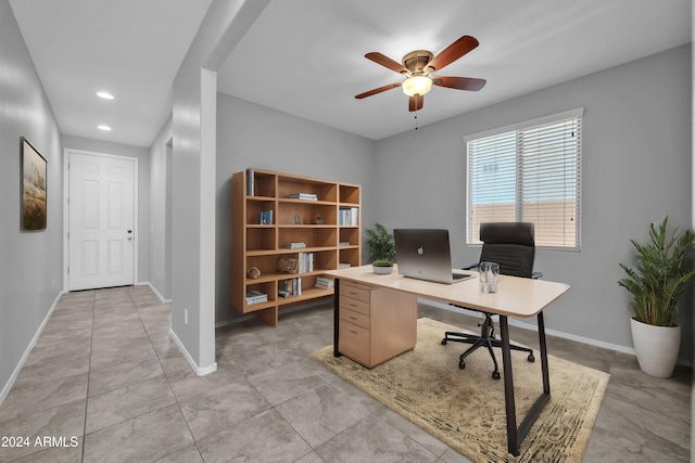 office area with ceiling fan