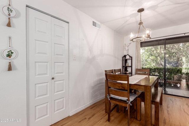 4950 N Miller Rd Unit 200, Scottsdale, AZ 85251 - dining space featuring a chandelier, light wood-style floors, visible vents, and baseboards