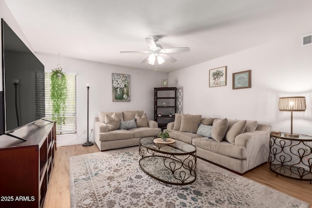 4950 N Miller Rd Unit 200, Scottsdale, AZ 85251 - living area featuring light wood-style flooring, visible vents, and a ceiling fan
