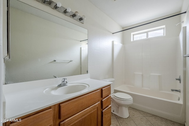 full bathroom featuring tile patterned flooring, vanity, shower / bath combination, and toilet