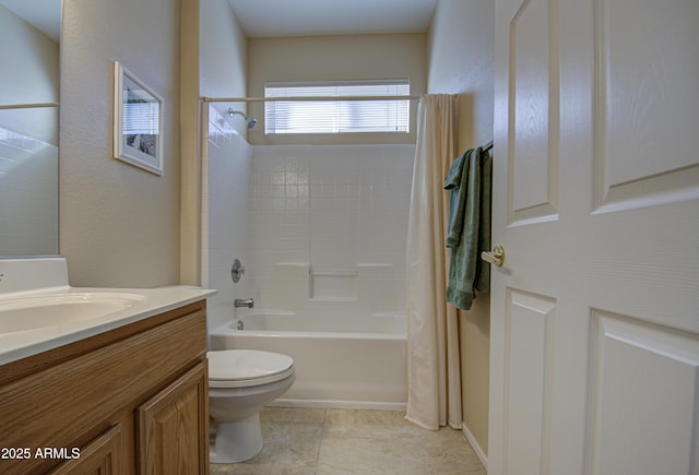 full bathroom featuring vanity, toilet, and shower / bathtub combination with curtain