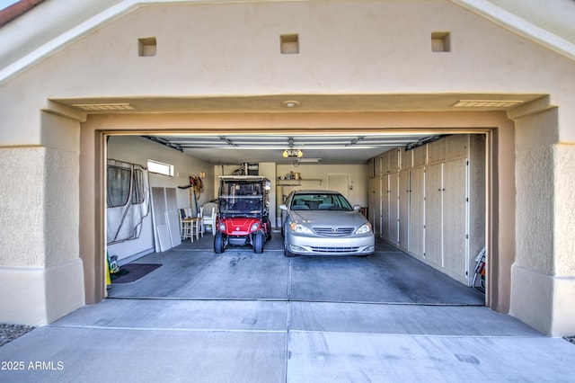 garage with a garage door opener