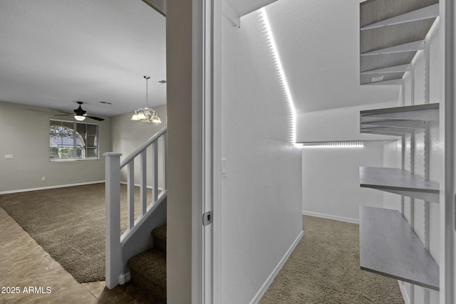 1953 E Lafayette Ave, Gilbert, AZ 85298 - staircase featuring carpet floors and ceiling fan