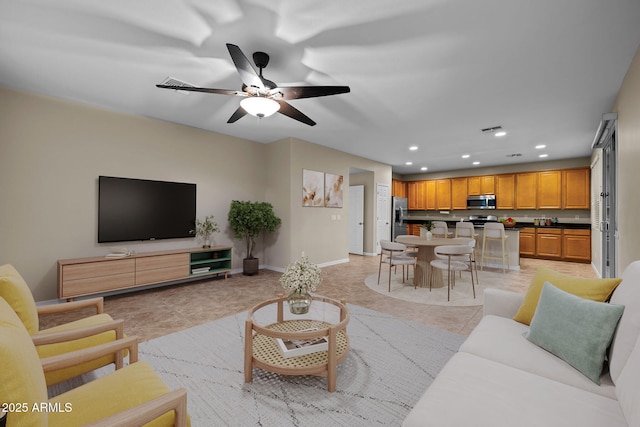 1953 E Lafayette Ave, Gilbert, AZ 85298 - living area featuring recessed lighting, ceiling fan, and light tile patterned floors