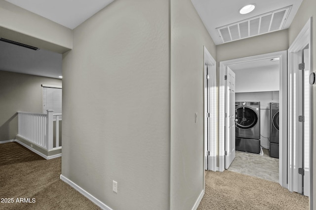 1953 E Lafayette Ave, Gilbert, AZ 85298 - hallway with carpet floors and washing machine and dryer