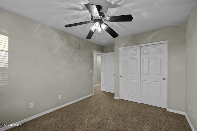 1953 E Lafayette Ave, Gilbert, AZ 85298 - unfurnished bedroom featuring dark carpet, a closet, and a ceiling fan