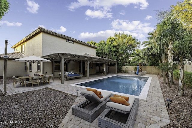 1953 E Lafayette Ave, Gilbert, AZ 85298 - view of pool with a pergola, a fenced backyard, a patio area, and an outdoor hangout area