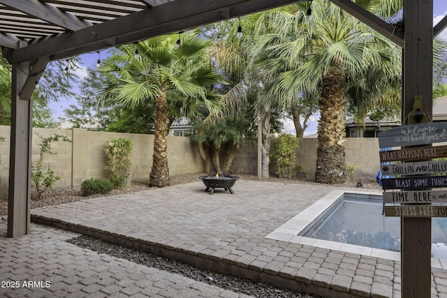 1953 E Lafayette Ave, Gilbert, AZ 85298 - fenced backyard featuring an outdoor fire pit, a patio, and a pergola