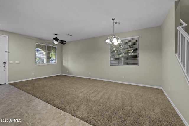 1953 E Lafayette Ave, Gilbert, AZ 85298 - spare room featuring carpet flooring, a ceiling fan, and a chandelier