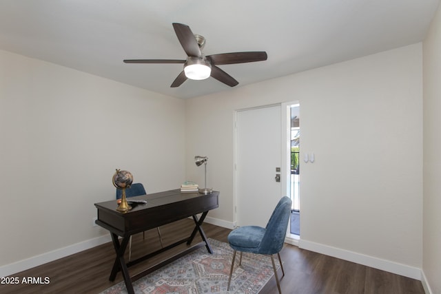 4325 W Sierra St, Glendale, AZ 85304 - office area featuring a ceiling fan, dark wood finished floors, and baseboards