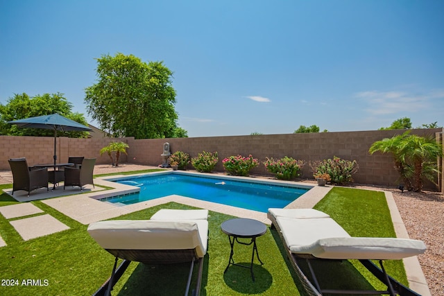 view of swimming pool with a patio