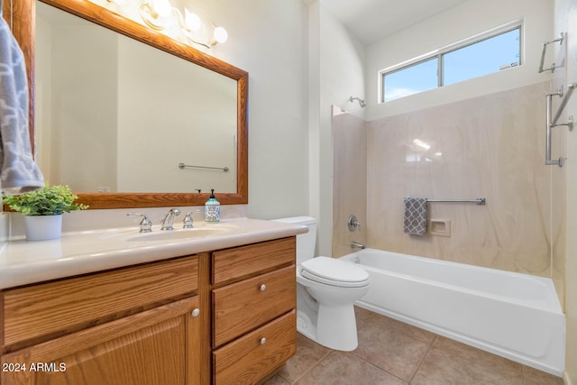 full bathroom with vanity, toilet, tile patterned floors, and shower / washtub combination