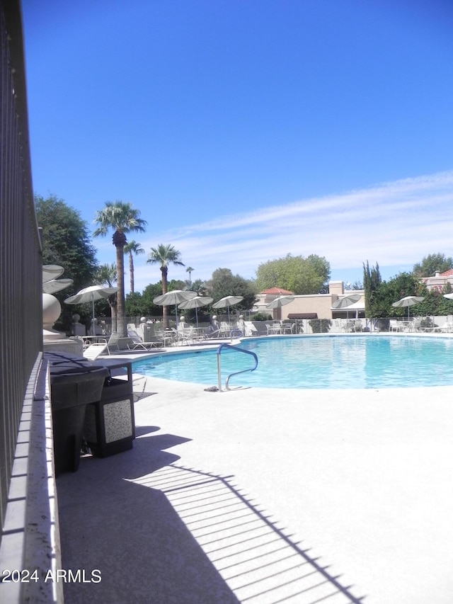 view of swimming pool with a patio area