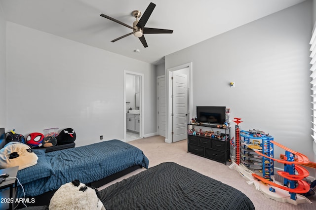 8017 S 143rd Ave, Goodyear, AZ 85338 - carpeted bedroom with connected bathroom and a ceiling fan