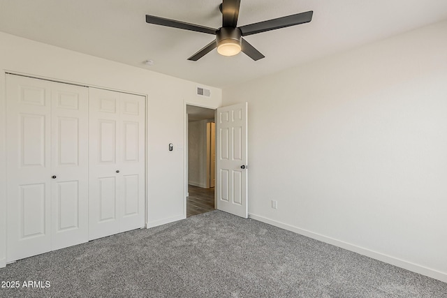 2307 W Nido Ave, Mesa, AZ 85202 - unfurnished bedroom with carpet, baseboards, a closet, and ceiling fan