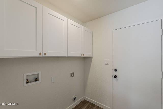2307 W Nido Ave, Mesa, AZ 85202 - laundry area featuring cabinet space, hookup for an electric dryer, baseboards, dark wood-style floors, and washer hookup