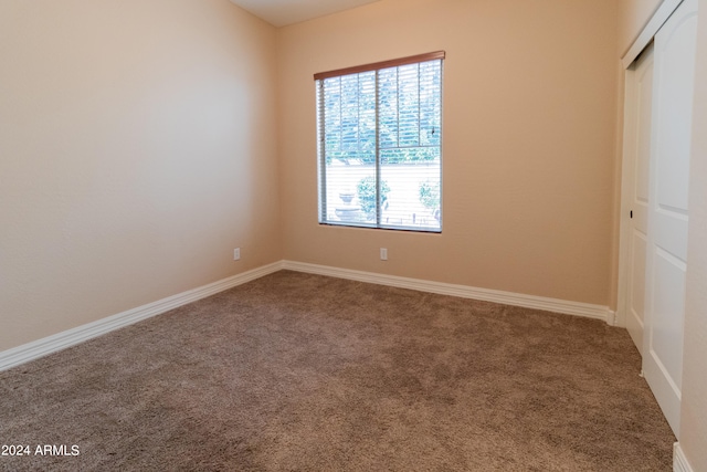 unfurnished bedroom with carpet flooring and a closet