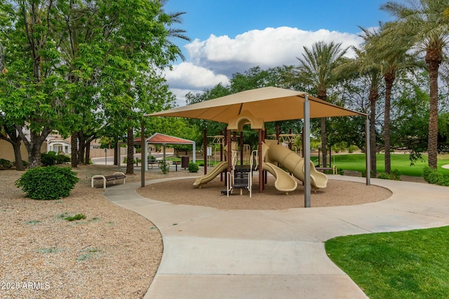 community play area with a gazebo