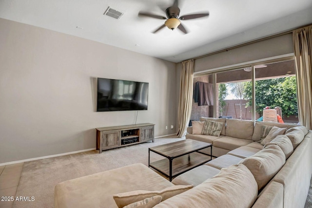 living room featuring ceiling fan