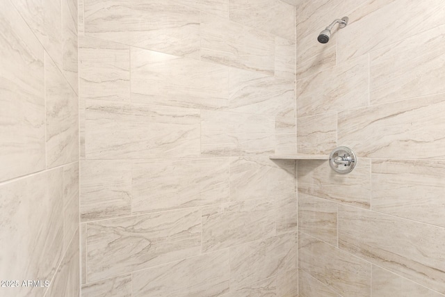 interior details with a tile shower