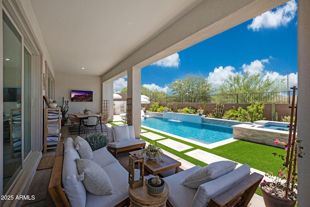 2037 E Fallen Leaf Ln, Phoenix, AZ 85024 - view of pool with an in-ground hot tub, a fenced backyard, outdoor lounge area, and a patio area