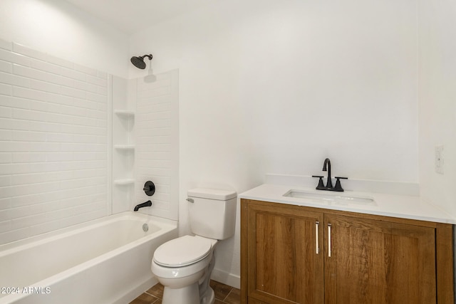 full bathroom with  shower combination, tile patterned flooring, vanity, and toilet