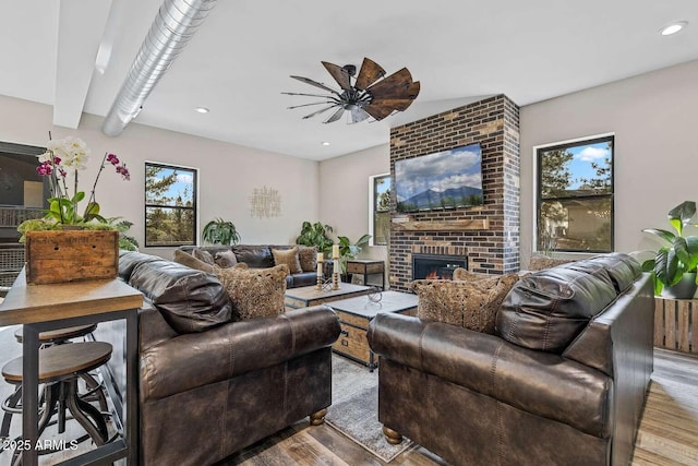 301 S O Leary St, Flagstaff, AZ 86001 - living area with a fireplace, wood finished floors, and recessed lighting