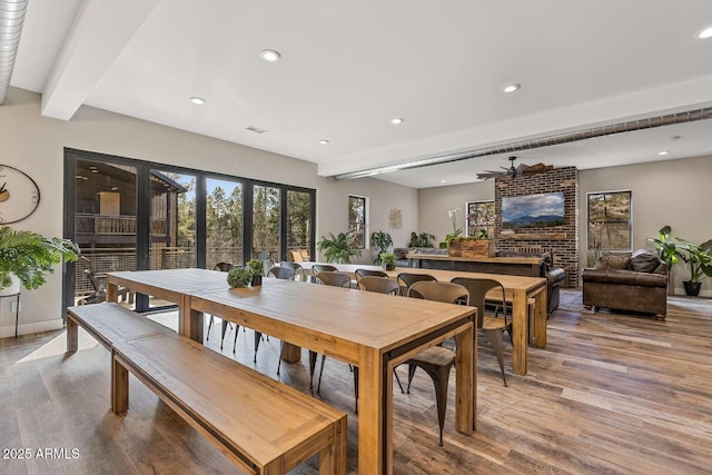 301 S O Leary St, Flagstaff, AZ 86001 - dining room featuring visible vents, light wood finished floors, beam ceiling, and recessed lighting