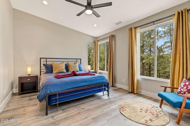 301 S O Leary St, Flagstaff, AZ 86001 - bedroom with recessed lighting, wood finished floors, visible vents, baseboards, and vaulted ceiling