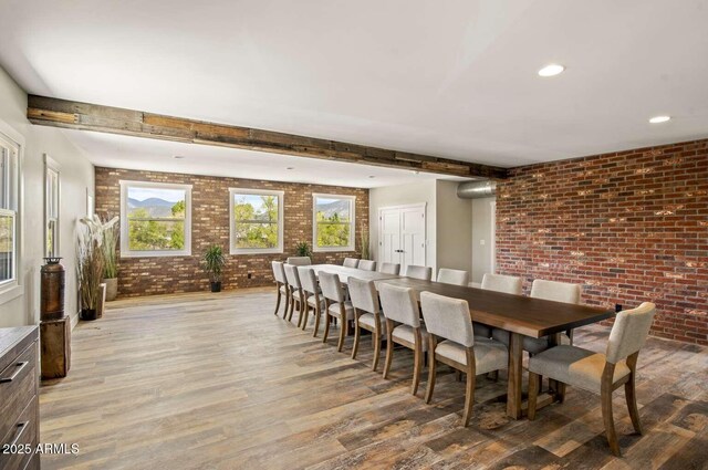301 S O Leary St, Flagstaff, AZ 86001 - dining area featuring recessed lighting, brick wall, beamed ceiling, and wood finished floors