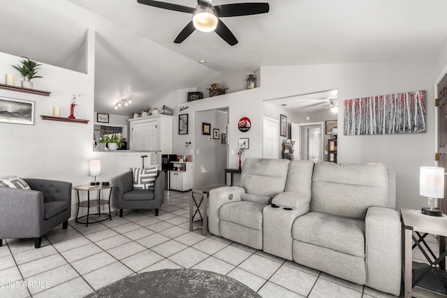 863 W 14th Ave, Apache Junction, AZ 85120 - living area with ceiling fan, vaulted ceiling, and light tile patterned flooring