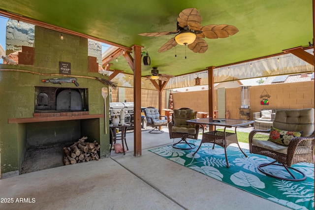 863 W 14th Ave, Apache Junction, AZ 85120 - view of patio / terrace with an outdoor living space, outdoor dining area, ceiling fan, and a grill