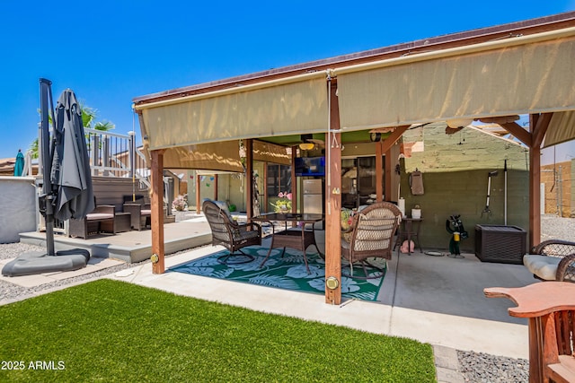 863 W 14th Ave, Apache Junction, AZ 85120 - view of patio / terrace featuring ceiling fan and stairway